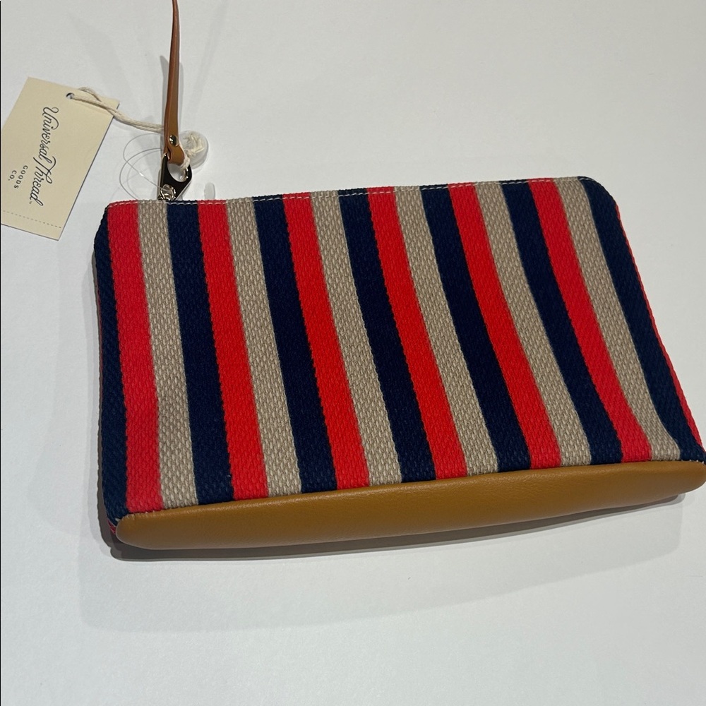 Striped Clutch with Leather Accents universal thread